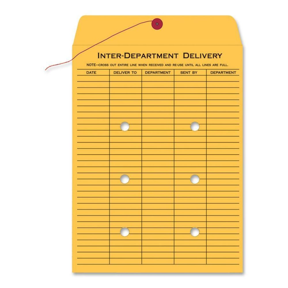 Quality Park Inter-Department Envelopes, 10in x 15in, Button & String, 20% Recycled, Brown, Pack Of 100 MPN:63564