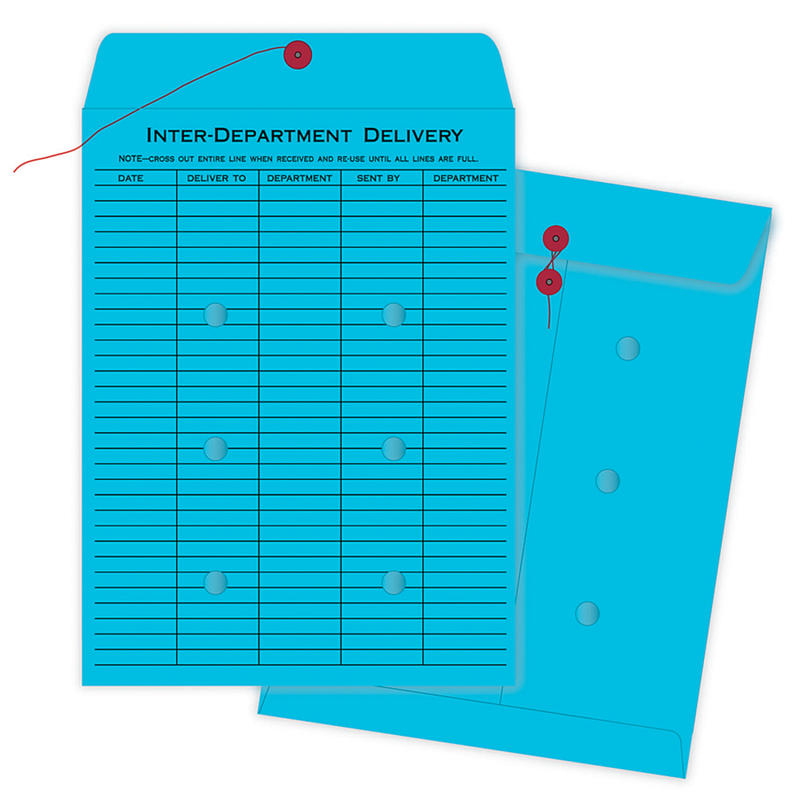 Quality Park Interdepartment Envelopes, 10in x 13in, 1-Sided Narrow Rule, Button & String Closure, Blue, Box Of 100 (Min Order Qty 2) MPN:63577