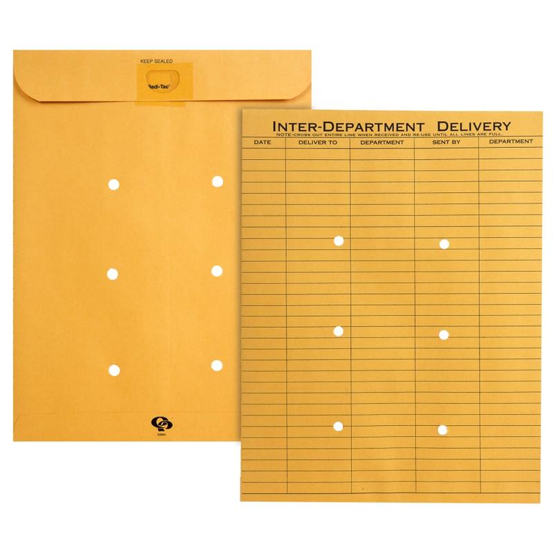 Quality Park Redi-Tac Interdepartment Envelopes, 10in x 13in, 1-Sided Narrow Rule, Self-Adhesive, Brown, Box Of 100 (Min Order Qty 2) MPN:63664