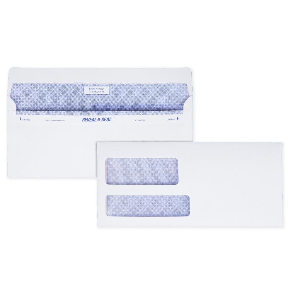 Quality Park #9 Reveal-N-Seal Business Security Double-Window Envelopes, Left Windows (Top/Bottom), Self Seal, White, Box Of 500 MPN:67529