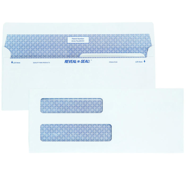 Quality Park #8 Reveal-N-Seal Business Security Double-Window Envelopes, Left Windows (Top/Bottom), White, Box Of 500 MPN:67539