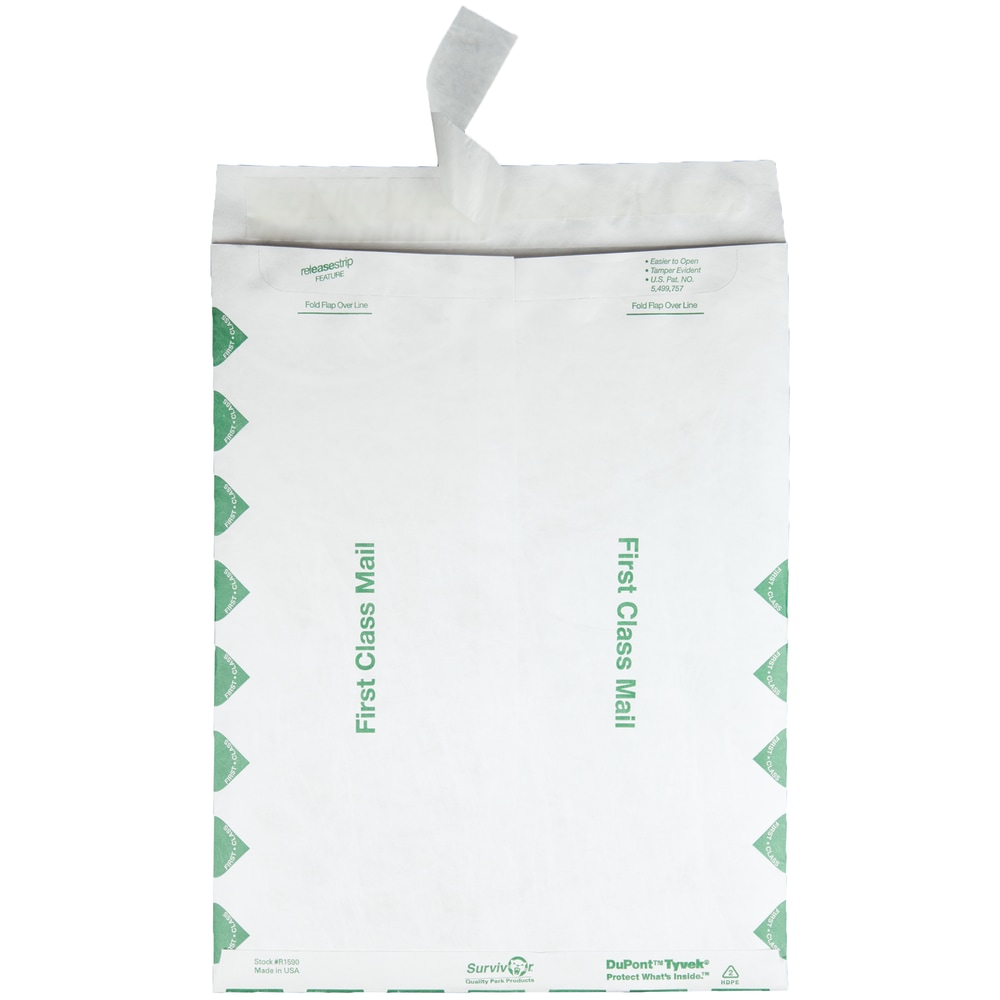 Quality Park Tyvek First Class 12in x 15 1/2in Envelopes, Self-Adhesive, White, Box Of 100 MPN:R1800