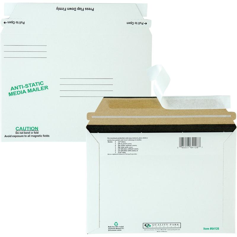 Quality Park Economy Disk/CD Mailers - CD/DVD - 6in Width x 8 5/8in Length - Self-sealing - Fiberboard - 25 / Box - White (Min Order Qty 2) MPN:64126