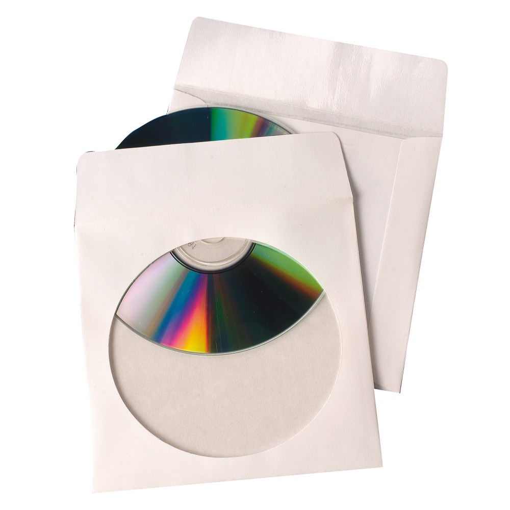 Quality Park Tech-No-Tear CD/DVD Sleeves, White, Pack Of 100 (Min Order Qty 3) MPN:77203