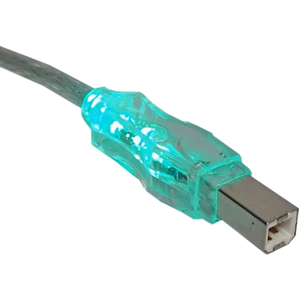 QVS USB 2.0 480Mbps Type A Male to B Male Translucent Cable with LEDs - 10 ft USB Data Transfer Cable for Printer, Scanner, Storage Drive - First End: 1 x USB Type A - Male - Second End: 1 x USB Type B - Male - Shielding - Green (Min Order Qty 8) MPN:CC22