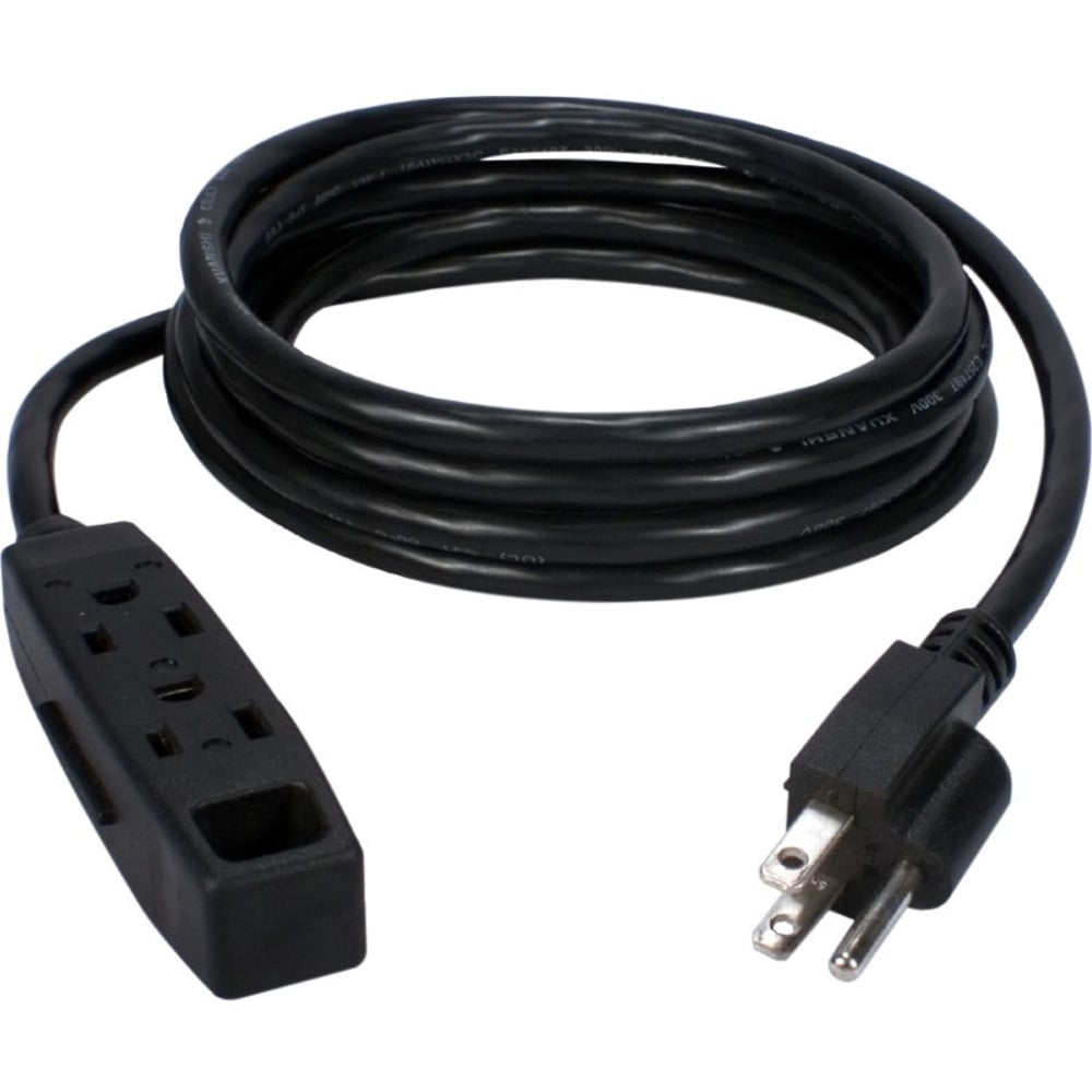 QVS 2-Pack 3-Outlet 3-Prong 10ft Power Extension Cord - NEMA 5-15P - 3 x NEMA 5-15R - 10 ft Cord - 13 A Current - 120 V AC Voltage - 1625 W - Wall Mountable - Black (Min Order Qty 3) MPN:PC3PX-10-2PK