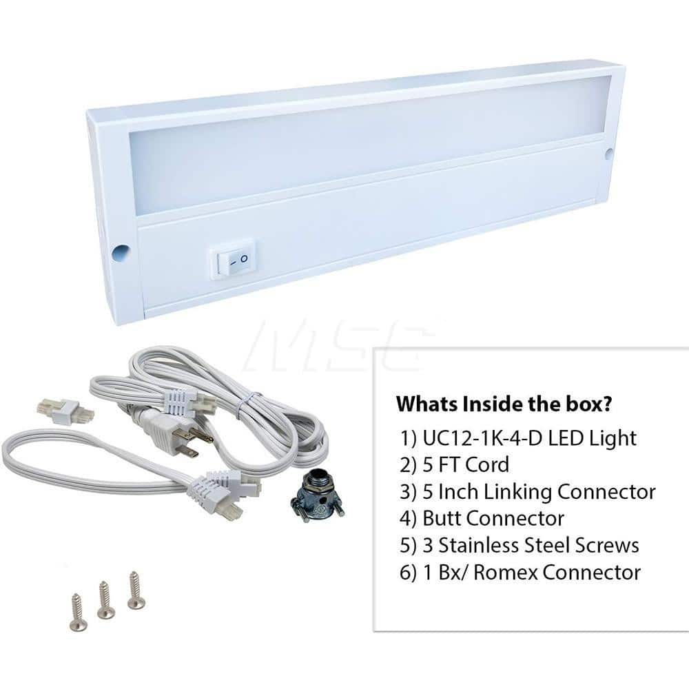 Undercabinet Light Fixtures, Lamp Type: Integrated LED, LED, Number of Lamps: 1, Overall Length (Feet): 12.00, 12 in, Overall Width: 4, Lumens: 450 MPN:UC12-1K-HL-D