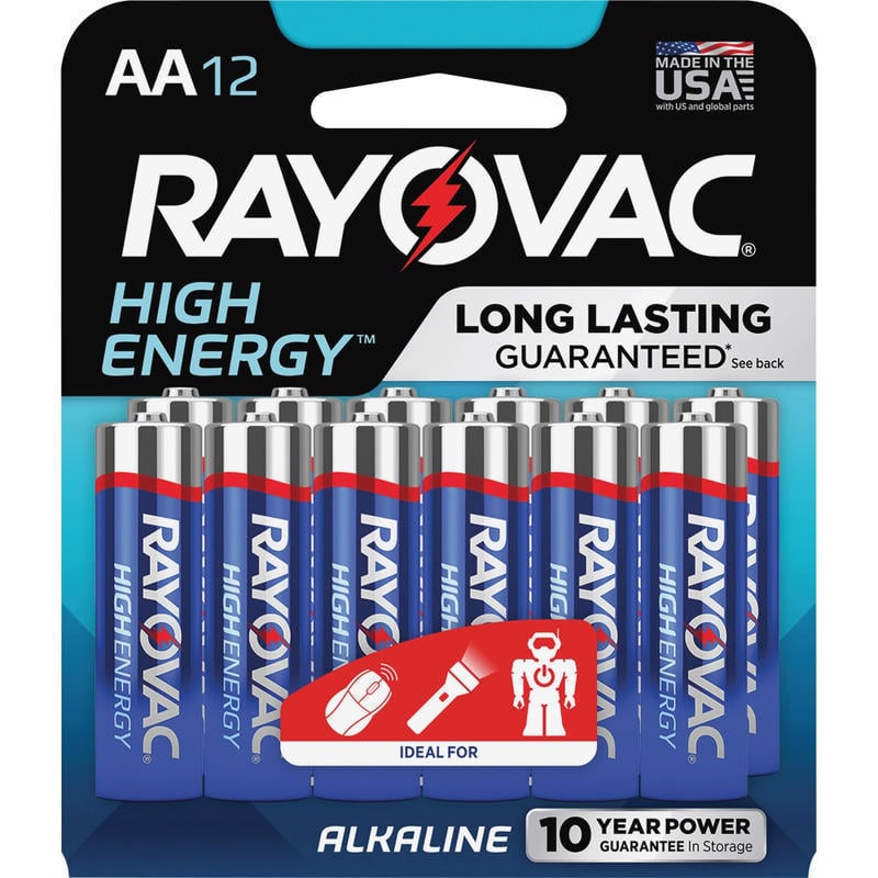 Rayovac High Energy Alkaline AA Batteries - For Calculator, Toy, Flashlight, LED Light - AA - 12 / Pack (Min Order Qty 5) MPN:81512K