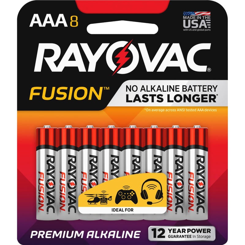 Rayovac Fusion Alkaline AAA Batteries - For Multipurpose - AAA - 8 / Pack (Min Order Qty 5) MPN:8248TFUSK