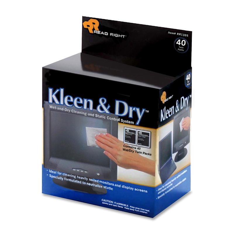 Advantus Kleen And Dry Screen Cleaner Wipes, Box Of 40 (Min Order Qty 3) MPN:RR1305