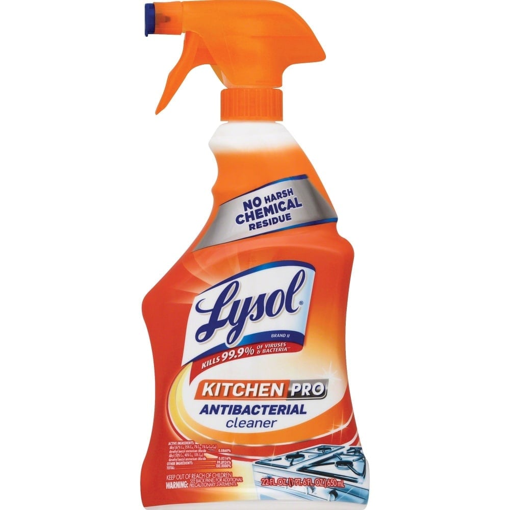 Lysol Kitchen Pro Antibacterial Cleaner - For Multi Surface - 22 fl oz (0.7 quart) - Fresh Citrus Scent - 9 / Carton - Deodorize, Streak-free, Chemical-free, Disinfectant, Anti-bacterial, Residue-free - Clear MPN:79556CT