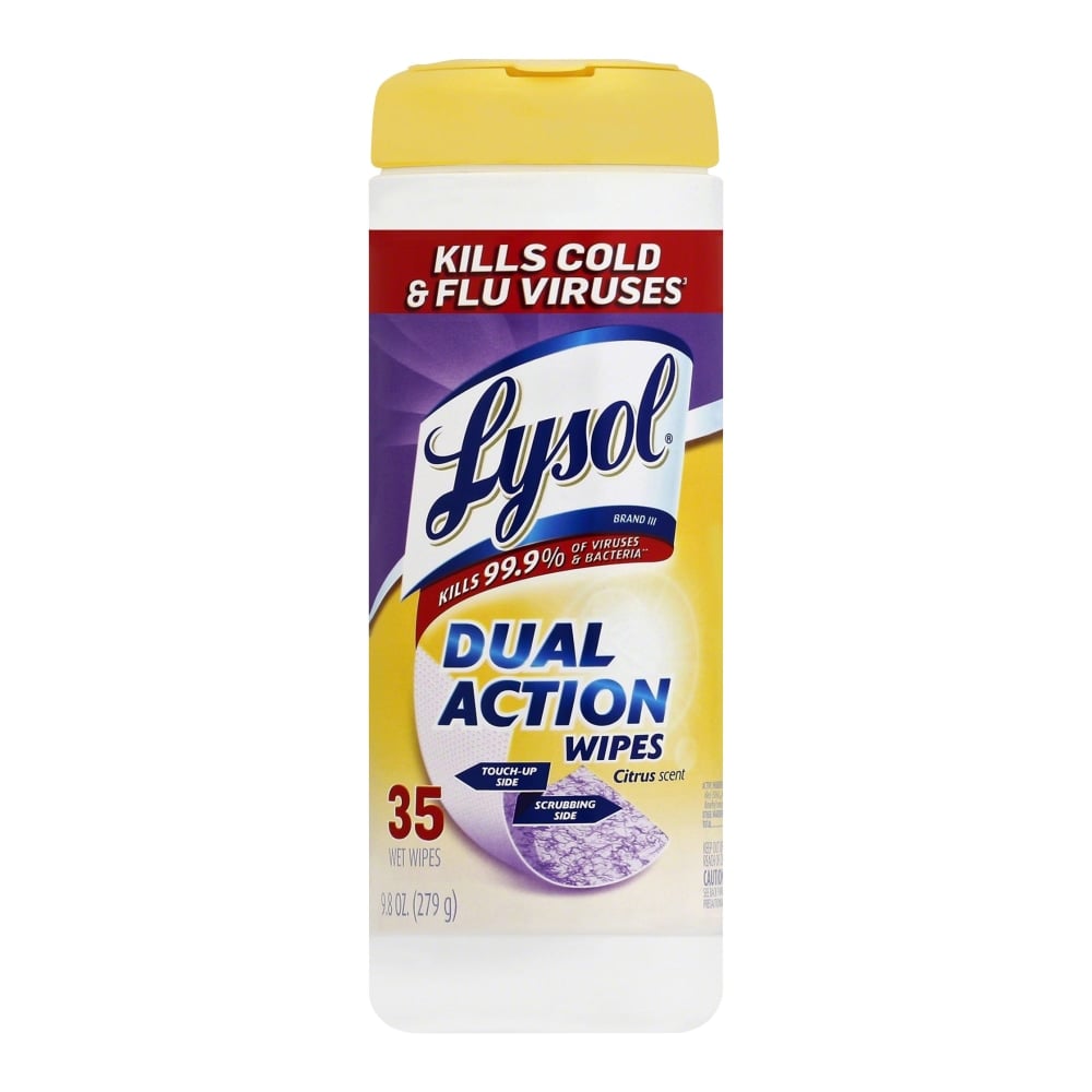 Lysol Dual Action Wipes - For Multi Surface - Citrus Scent - 35 / Canister - 1 Each - White/Purple (Min Order Qty 10) MPN:81143