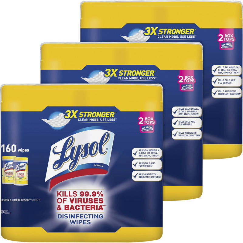 Lysol Disinfecting Wipes, Lemon Lime Scent, 80 Wipes Per Canister, Carton Of 6 Canisters (Min Order Qty 2) MPN:80296CT