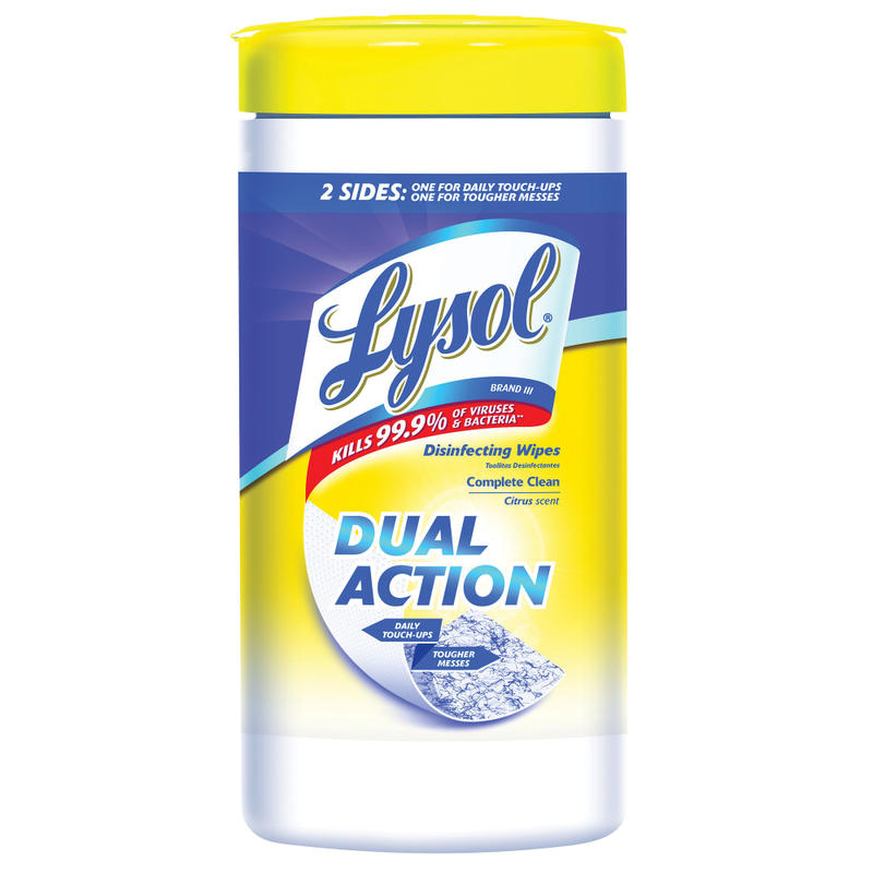 Lysol Dual-Action Disinfecting Wipes, Citrus Scent, 7in x 8in, Container Of 75 (Min Order Qty 6)