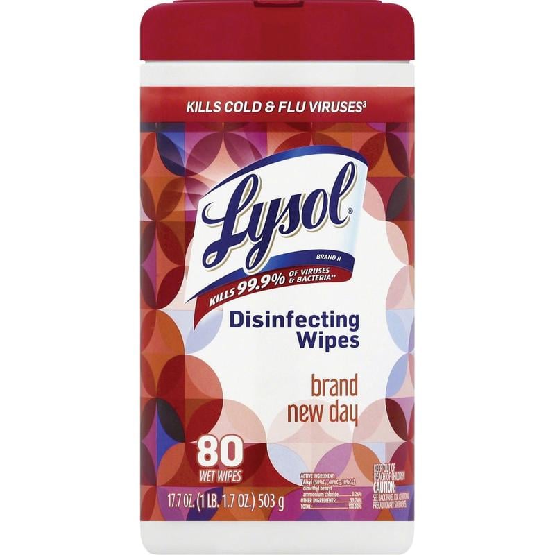 Lysol Designer Tub Disinfecting Wipes, Brand New Day Scent, Canister Of 80 Wipes (Min Order Qty 10) MPN:RAC97181