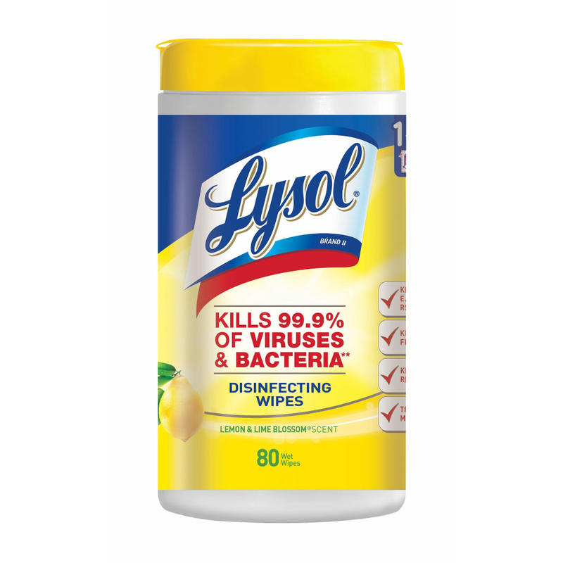 Lysol Disinfecting Wipes, Lemon And Lime Blossom Scent, Tub Of 80 Sheets (Min Order Qty 5)