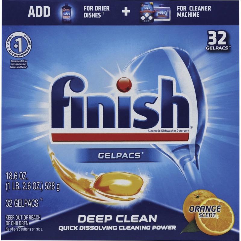 Finish Dishwasher Gel Packs - For Dish, Glass - 1.30 oz (0.08 lb) - Orange Scent - 32 / Box - Pre-moistened - Orange (Min Order Qty 5) MPN:81053