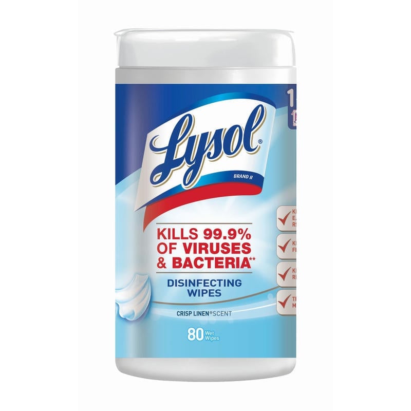 Lysol Disinfecting Wipes, Crisp Linen, 8in Square, White, Canister Of 80 (Min Order Qty 5)