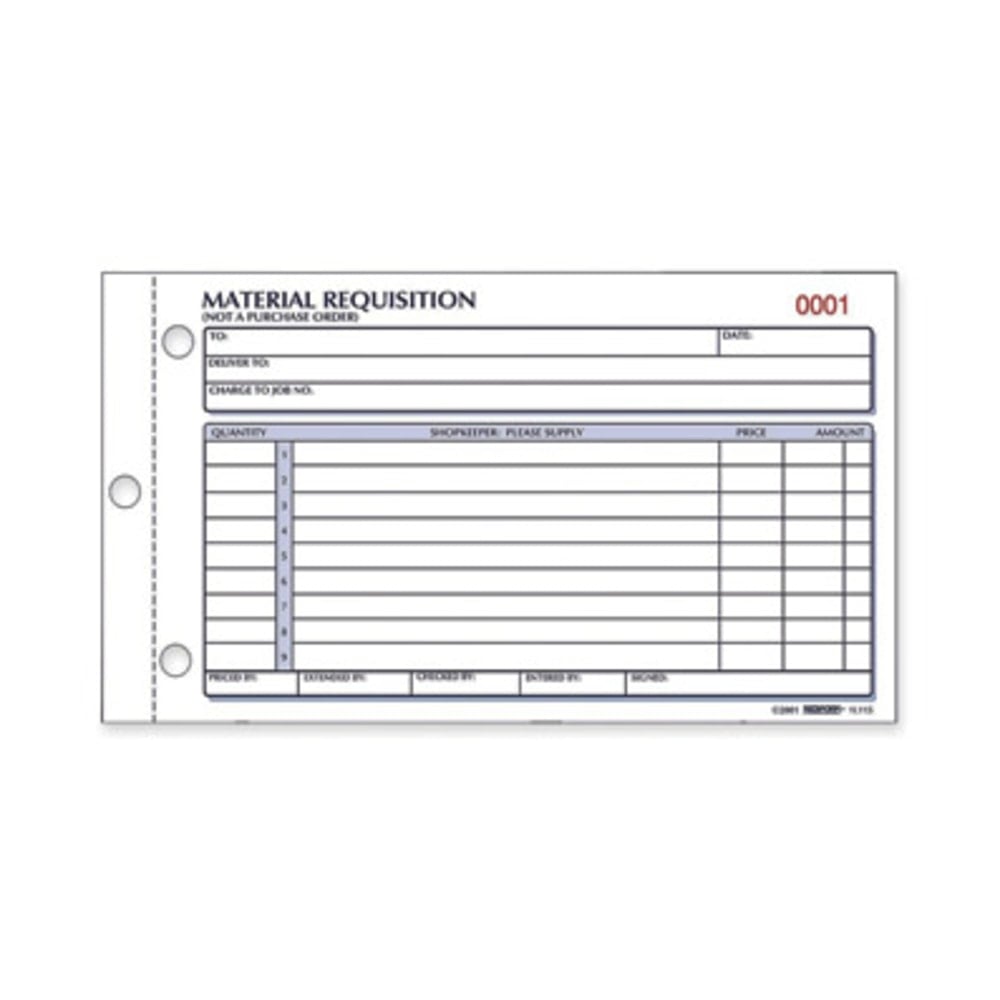 Rediform Material Requisition Purchasing Forms - 50 Sheet(s) - 2 PartCarbonless Copy - 7 7/8in x 4 1/4in Sheet Size - White, Yellow - Black Print Color - 1 Each (Min Order Qty 11) MPN:1L114