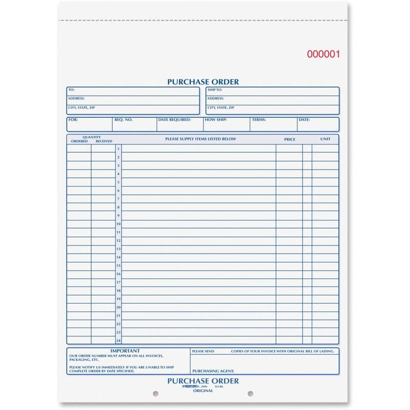 Rediform 2-part Carbonless Purchase Order Book - 50 Sheet(s) - 2 PartCarbonless Copy - 8.50in x 11in Sheet Size - Assorted Sheet(s) - Blue Print Color - 1 Each (Min Order Qty 4) MPN:1L146