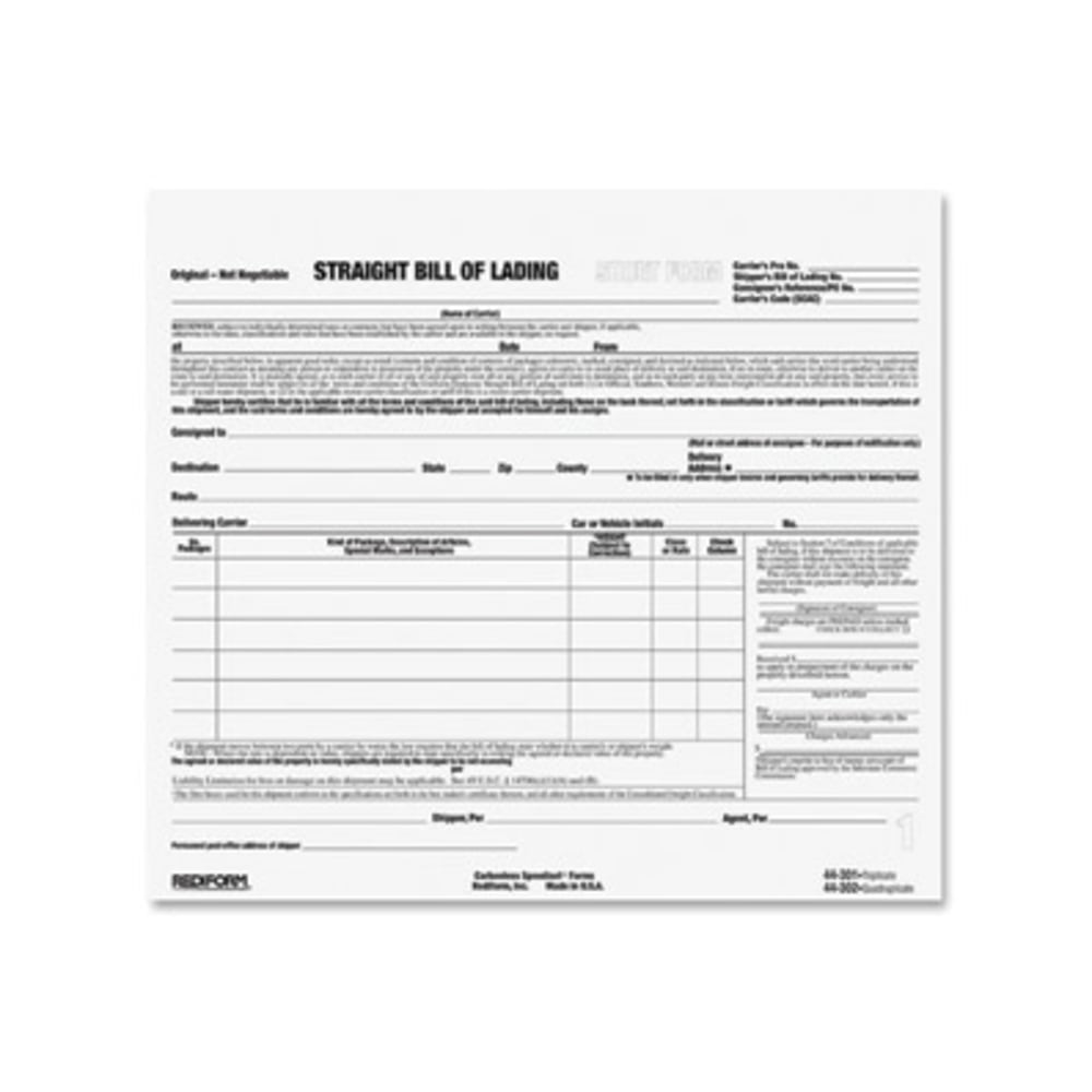 Rediform Snap-A-Way Bill of Lading Forms - 3 PartCarbonless Copy - 8.50in x 7in Sheet Size - 2 x Holes - White Sheet(s) - Black Print Color - 250 / Pack MPN:44301