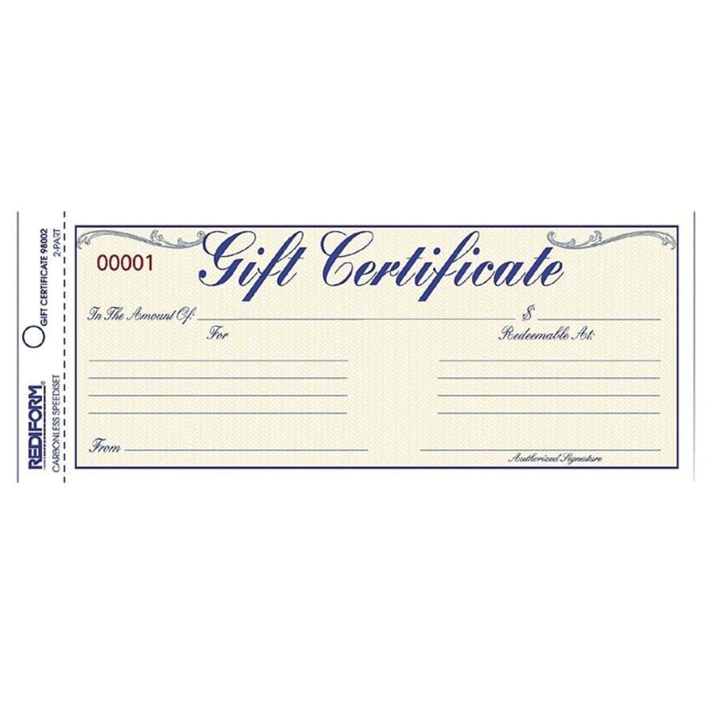 Rediform Gift Certificates with Envelopes - 8.5in x 3.7in - Blue - 25 / Pack (Min Order Qty 6) MPN:98002