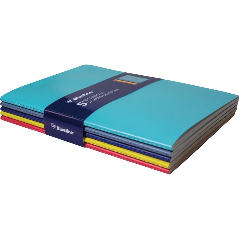 Rediform Blueline 5 Notebooks, Pack Of 5, 5 3/4in x 8 1/4in, 64 Sheets, Assorted Colors (Min Order Qty 3) MPN:A85