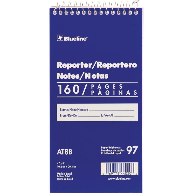 Blueline Reporter Spiral Notebook, 4in x 8in, 160 Sheets, White (Min Order Qty 15) MPN:AT8B