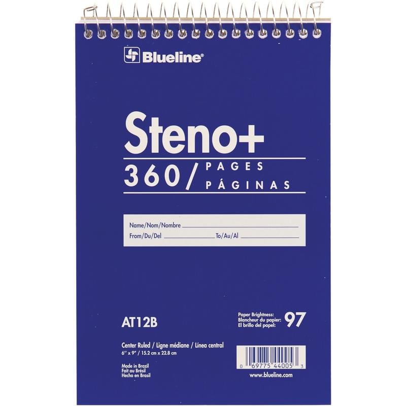 Blueline White Paper Wirebound Steno Pad - 180 Sheets - Wire Bound - Front Ruling Surface - 6in x 9in - White Paper - Cardboard Cover - Stiff-cover - 1Each (Min Order Qty 10) MPN:AT12B