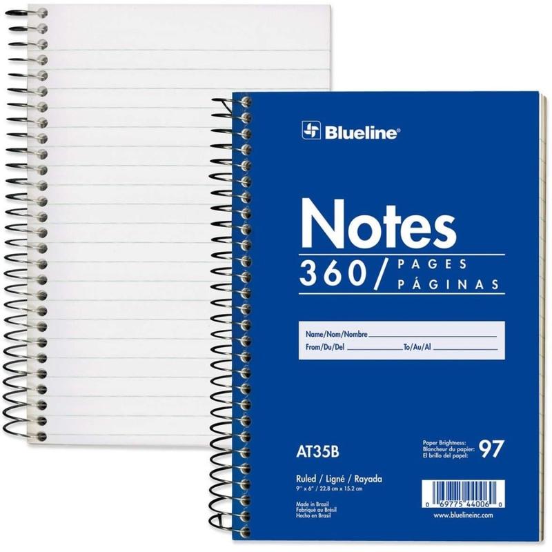 Blueline White Paper Wirebound Steno Pad - 360 Sheets - Spiral - Front Ruling Surface - 9in x 6in - White Paper - Blue Cover - Cardboard Cover - Flexible Cover - 1Each (Min Order Qty 10) MPN:AT35B