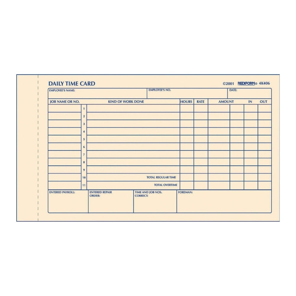 Rediform Daily Time Clock Card Pads, For Daily Time/2-Page, 4.25in x 7in, Manila, 100 Pages (Min Order Qty 10) MPN:4K406