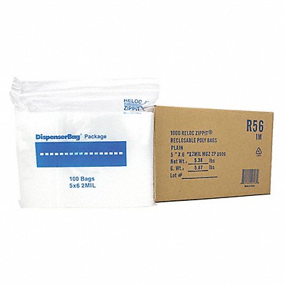 Clear Reclosable Bags 2 mil 5 x6 PK1000 MPN:R56