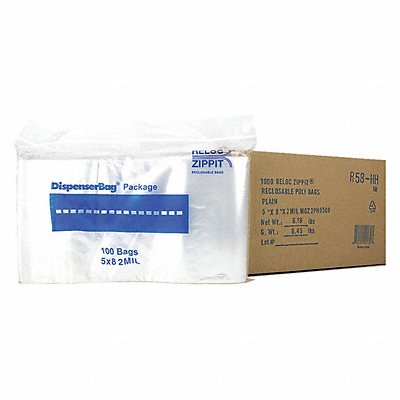 Clear Reclosable Bags 2 mil 5 x8 PK1000 MPN:R58-HH