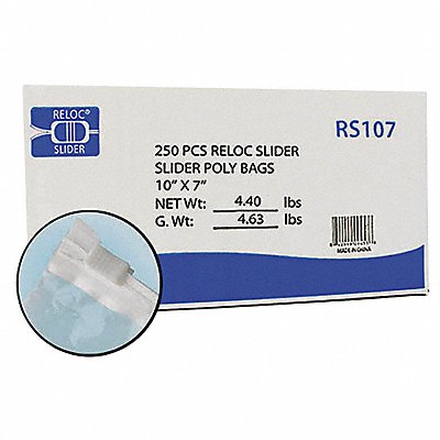 Reclosable Poly Bag Slide Seal PK250 MPN:RS107