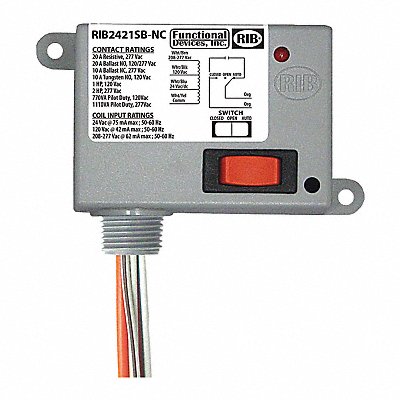 Enclosed Relay 20A SPDT-N/C Override MPN:RIB2421SB-NC