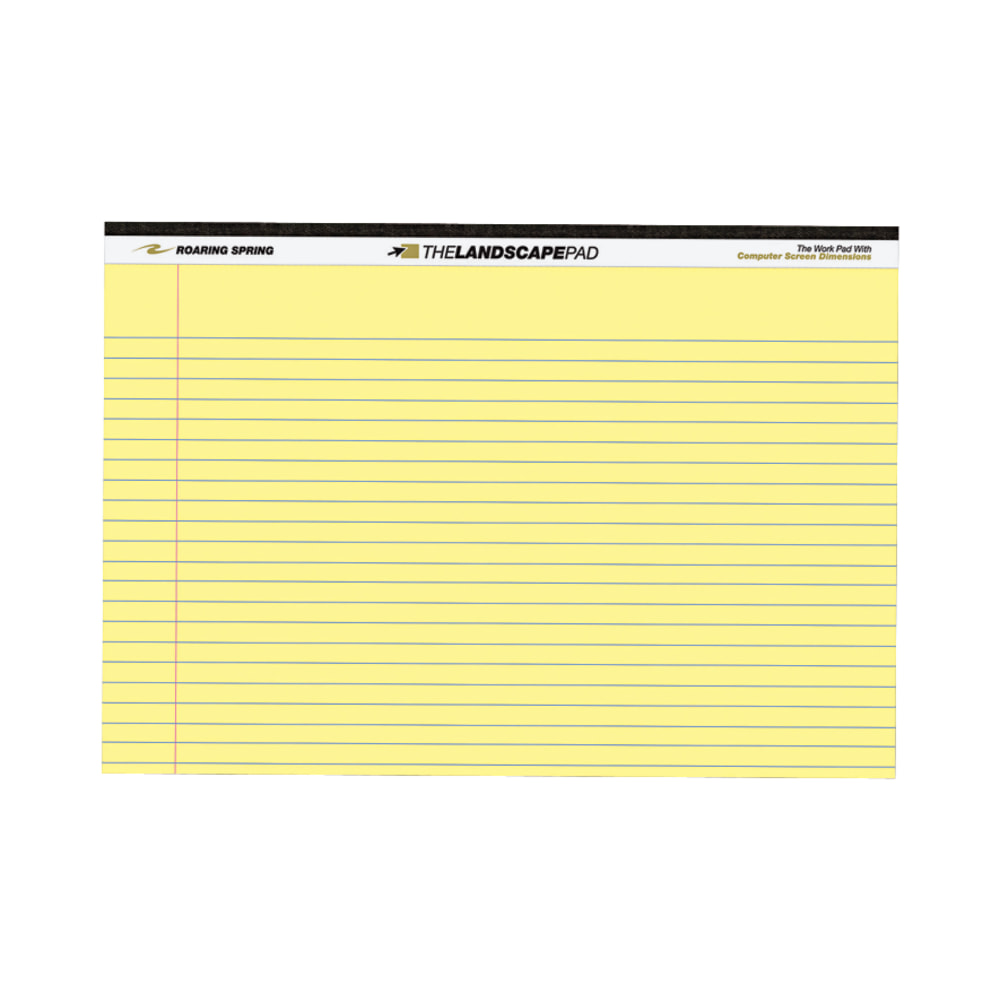 Roaring Spring Wide College Ruled Landscape Legal Pad, 11in x 9.5in 40 Sheets, Canary - 40 Sheets - 80 Pages - Printed - Stapled/Tapebound - Both Side Ruling Surface Red Margin - 20 lb Basis Weight (Min Order Qty 12) MPN:74501