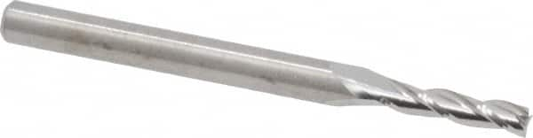 Square End Mill: 3/32'' Dia, 3/8'' LOC, 1/8'' Shank Dia, 1-1/2'' OAL, 3 Flutes, Solid Carbide MPN:C1-301-03