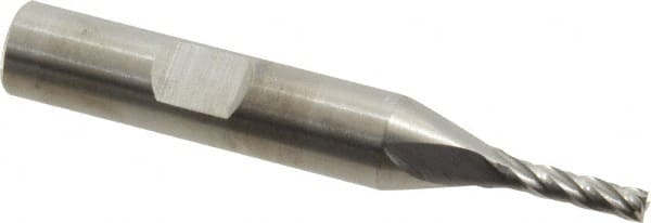 Square End Mill: 1/8'' Dia, 1/2'' LOC, 3/8'' Shank Dia, 2-1/2'' OAL, 4 Flutes, Solid Carbide MPN:T12-405-04