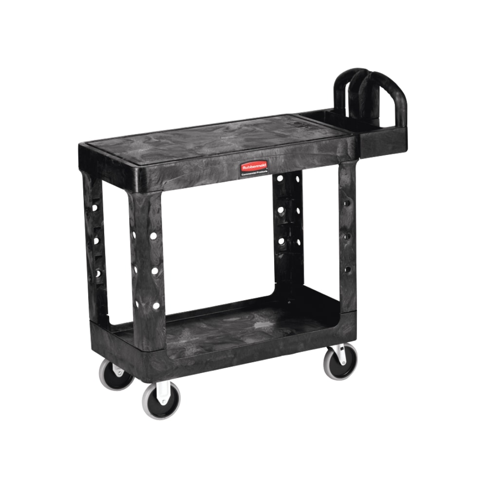 Rubbermaid Commercial Flat Shelf 2-Shelf Utility Cart, 33 1/3inH x 19 3/16inW x 37 7/8inD, Black MPN:450500BK