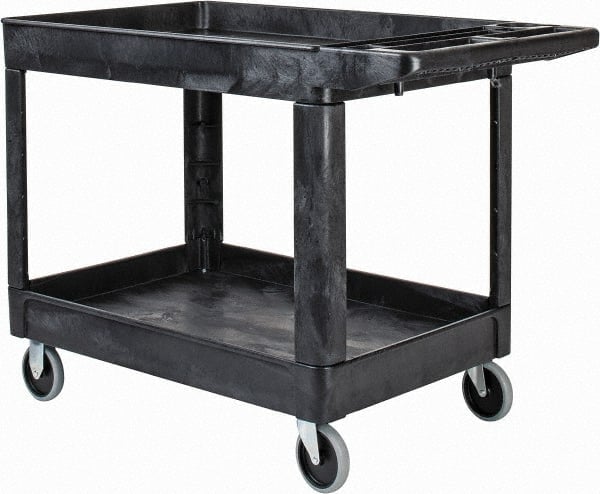 Heavy Duty 2-Shelf Utility/Service Cart, Medium, Lipped Shelves, Storage Handle, 500 lbs. Capacity, Black MPN:FG452089BLA