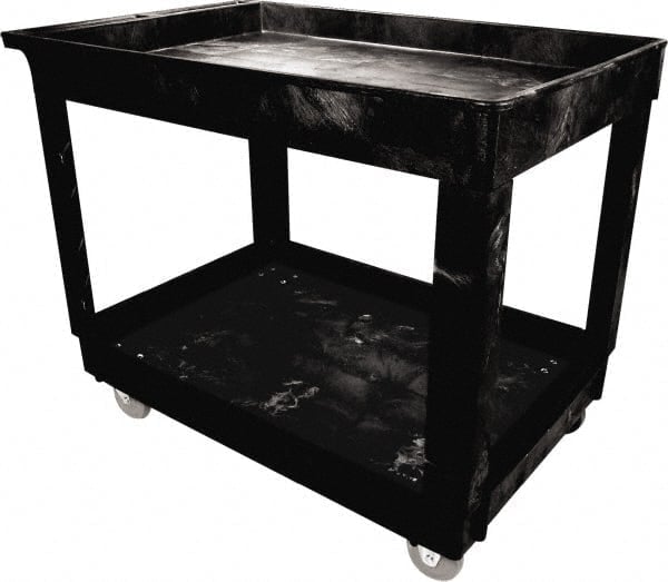 Heavy Duty 2-Shelf Utility/Service Cart, Medium, Lipped Shelves, Standard Handle, 500 lbs. Capacity, Black MPN:FG9T6700BLA