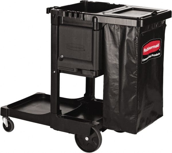 Executive Series Janitorial & Housekeeping Cleaning Cart, Wheeled with Zippered Black Vinyl Bag, , 38.4