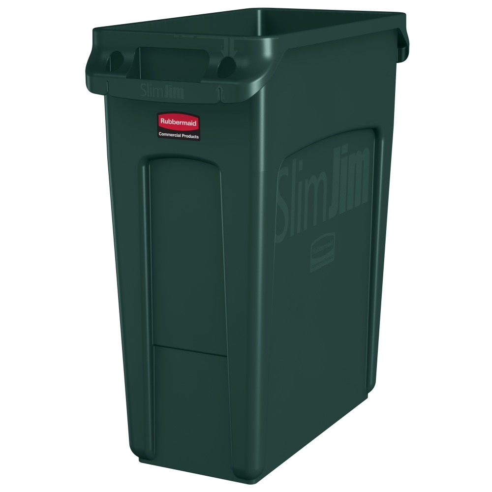 Rubbermaid Slim Jim Rectangular Polyethylene Vented Waste Receptacle, 16 Gallons, Green (Min Order Qty 2) MPN:1955960