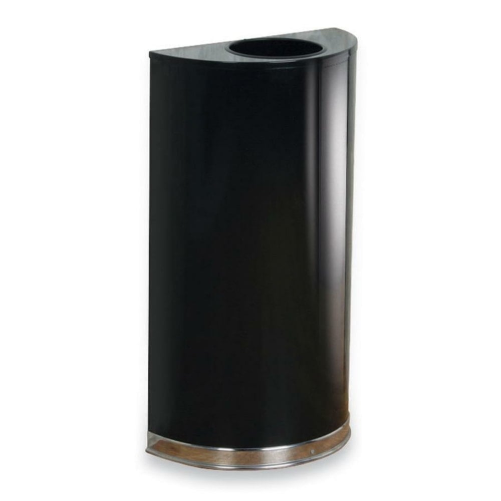 United Receptacle 30% Recycled Half Round Open-Top Steel Receptacle, 12 Gallons, 32in x 18in x 9in, Black/Chrome MPN:SO1220B