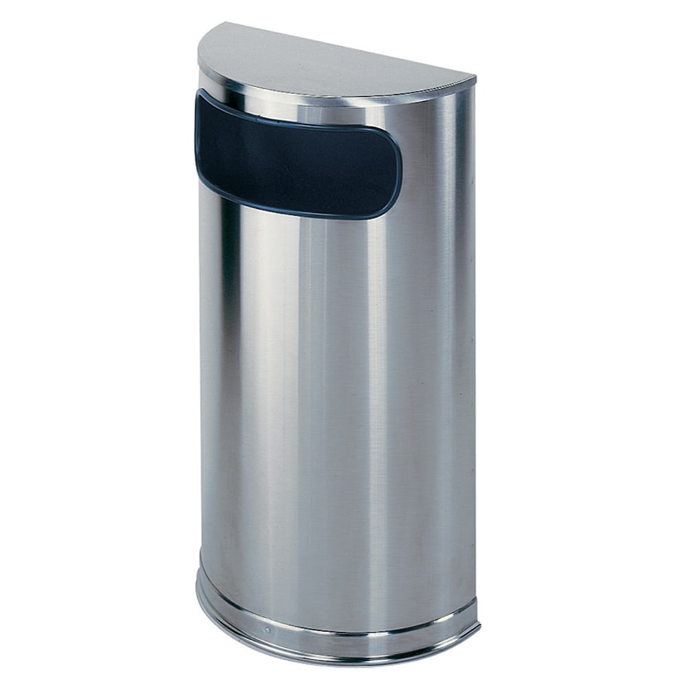 United Receptacle Side-Opening Half-Round Steel Trash Receptacle, 9 Gallons, 32inH x 18inW x 9inD, 30% Recycled, Stainless Steel MPN:SO8SSSPL