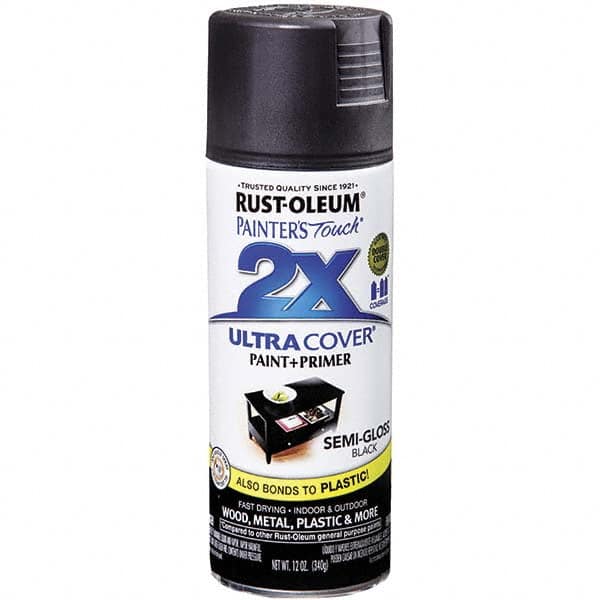 Enamel Spray Paint: Black, Semi-Gloss, 12 oz MPN:334097