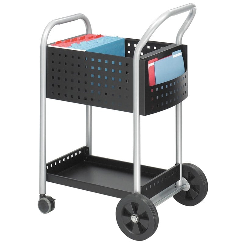 Safco Scoot Mail Cart, 40 1/2inH x 22inW x 27inD, Silver/Black MPN:5238BL