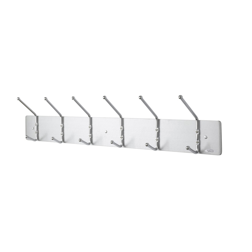 Safco Metal Wall Rack Coat Hooks, 6 Hooks, 6 3/4inH x 36inW x 3 3/4inD, Satin Aluminum MPN:4162