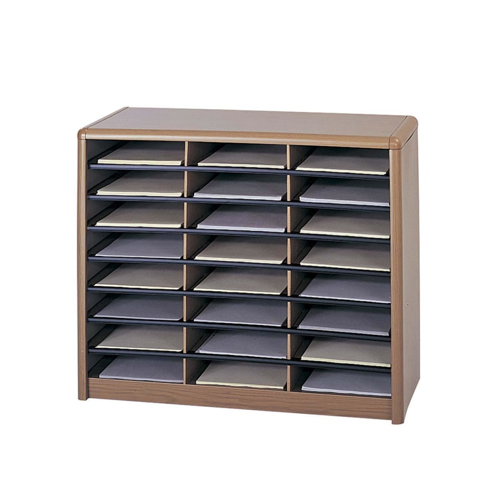 Safco Value Sorter Steel Corrugated Literature Organizer, 24 Compartments, Medium Oak MPN:7111MO