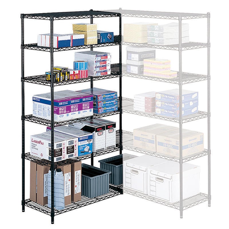 Safco Industrial Wire Shelving Starter Unit, 36inW x 18inD, Black MPN:5285BL